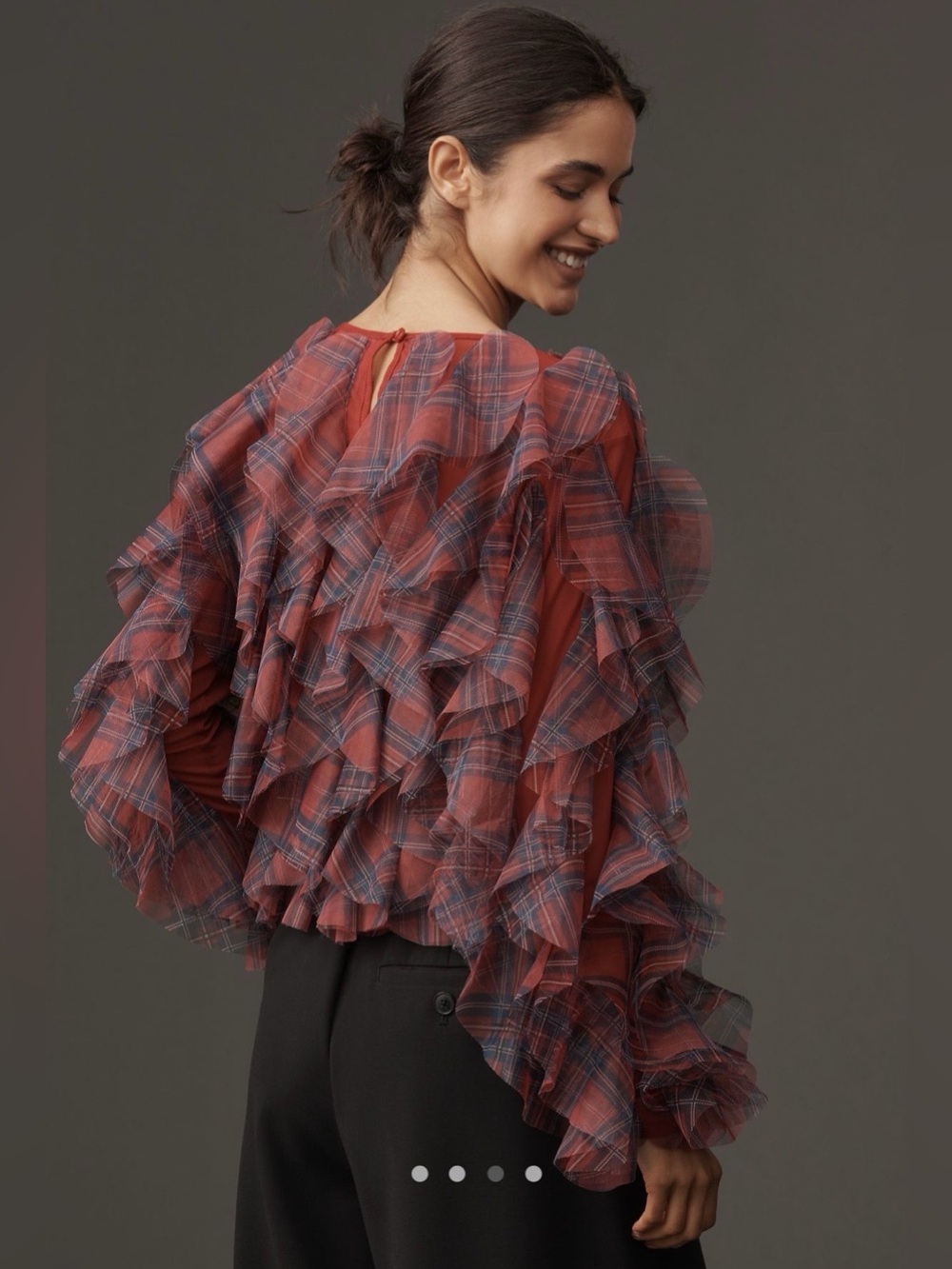 Dolan left coast ruffle plaid crew neck blouse - Picture 3 of 7